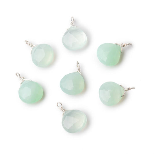 8mm Silver Wire Wrapped Lime Chalcedony Faceted Heart 1 Focal Pendant