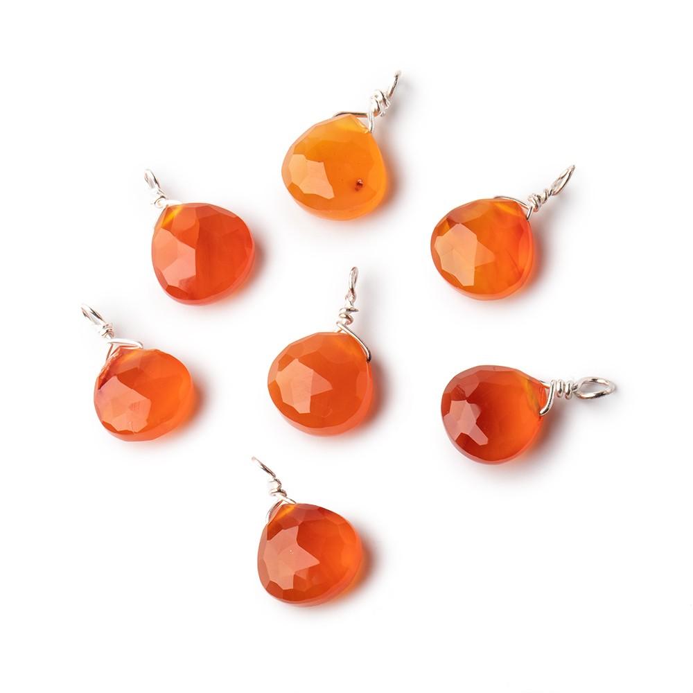 8mm Silver Wire Wrapped Orange Chalcedony Faceted Heart 1 Focal Pendant