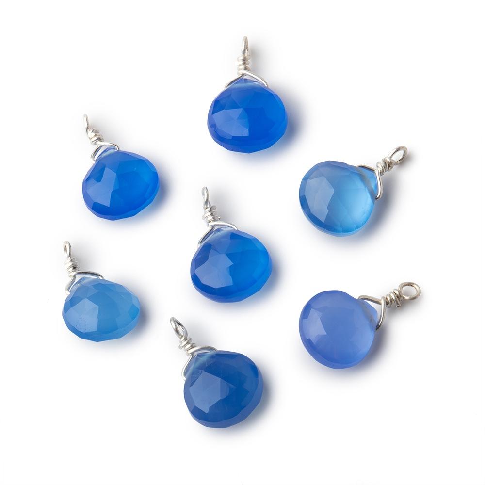 8mm Silver Wire Wrapped Santorini Chalcedony Faceted Heart 1 Focal Pendant