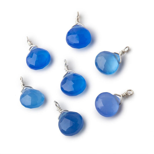 8mm Silver Wire Wrapped Santorini Chalcedony Faceted Heart 1 Focal Pendant