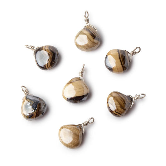 8mm Silver Wire Wrapped Schalenblende Plain Heart 1 Focal Pendant