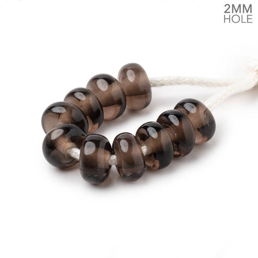 8mm Smoky Quartz 2mm Large Hole Plain Rondelle Set of 10