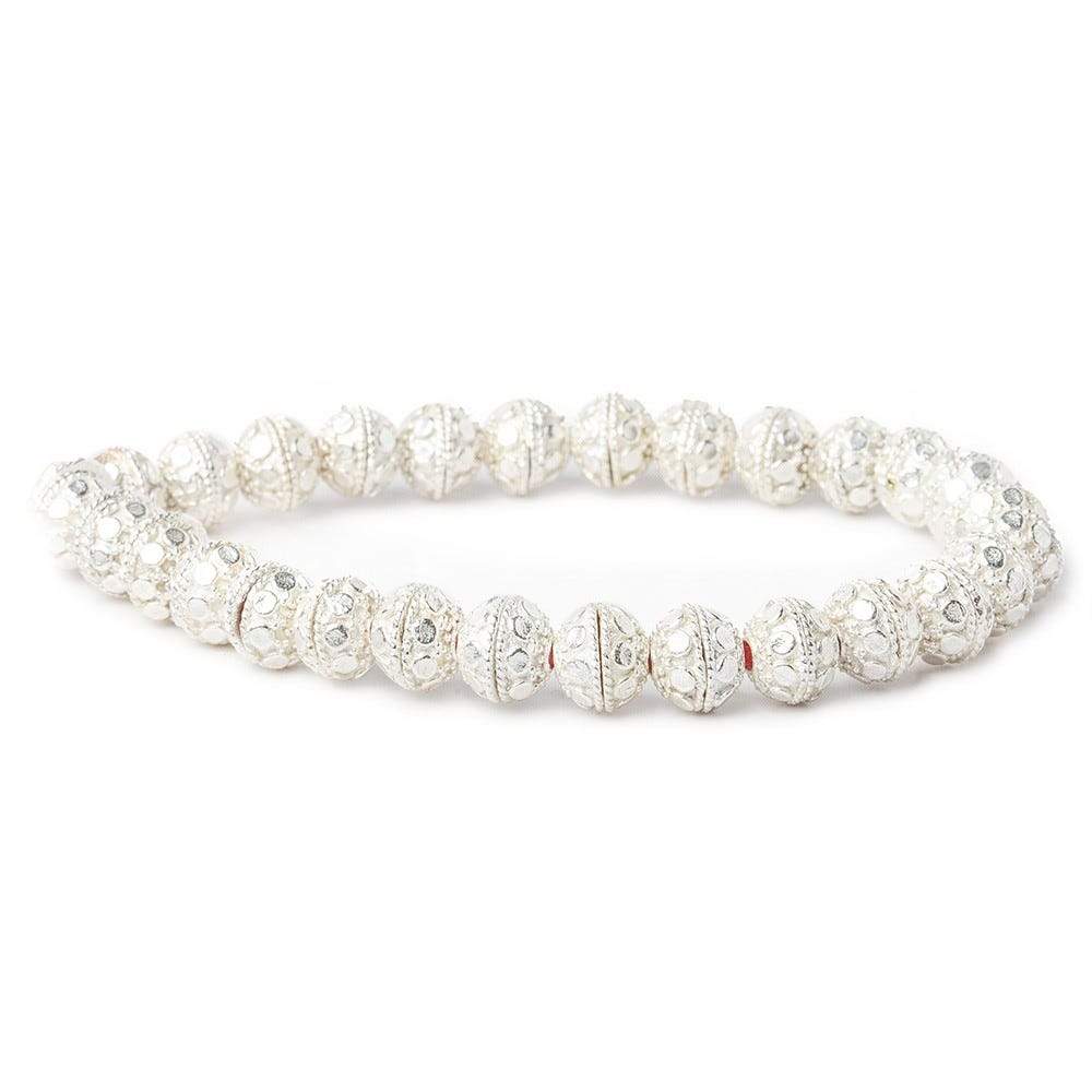 8mm Sterling Silver plated Copper Bead Cap Dots 8 inch 56 beads