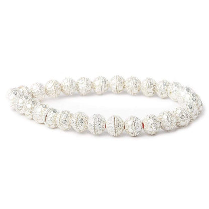 8mm Sterling Silver plated Copper Bead Cap Dots 8 inch 56 beads