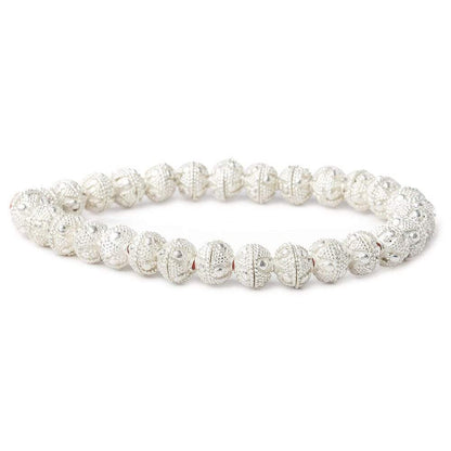 8mm Silver Plated Bead Cap Miligrain Triangle and Dot 8 inch 58 beads