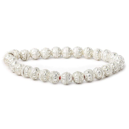 8mm Sterling Silver plated Copper Bead Cap Round Dots 8 inch 54 beads