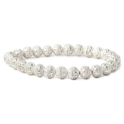 8mm Sterling Silver Plated Copper Bead Cap Round Petite Miligrain Edge & Plain Circle 8 inch 54 beads