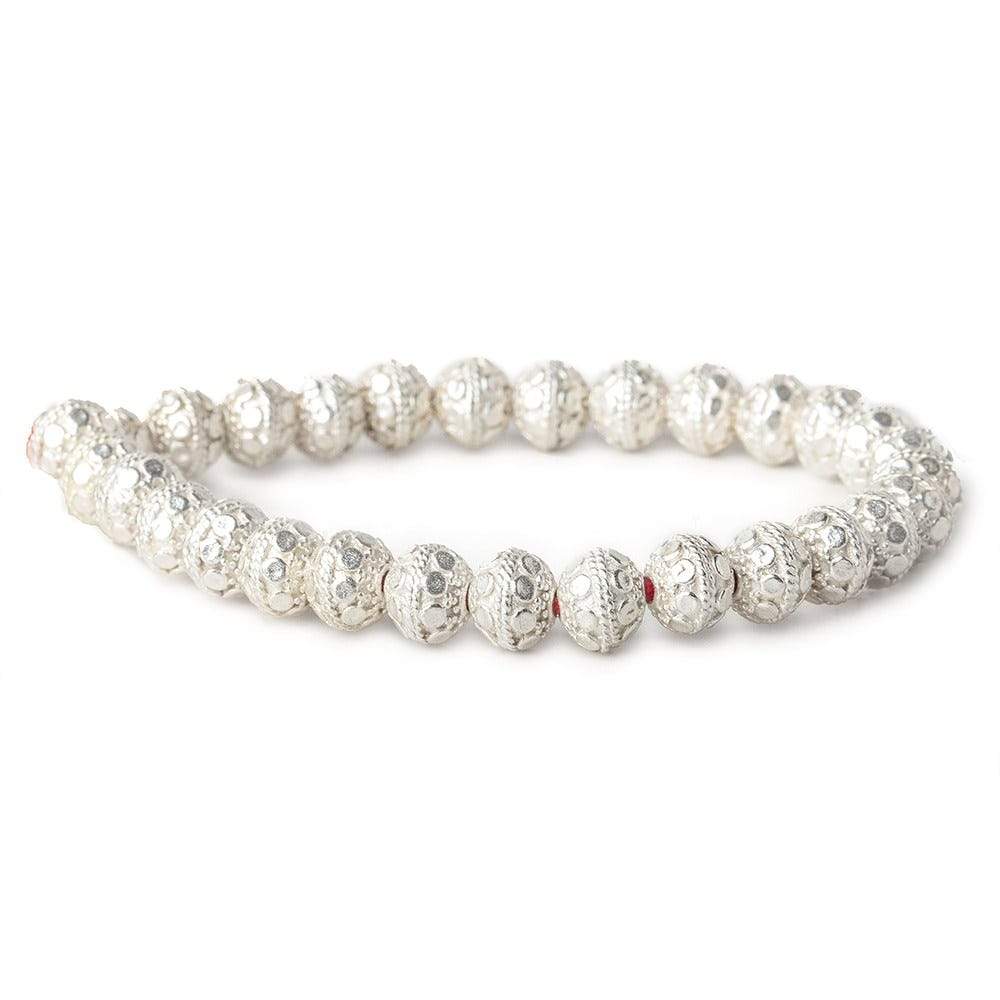 8mm Sterling Silver plated Copper Bead Round Dot Design 8 inch 28 pcs