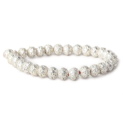 8mm Sterling Silver plated Copper Bead Round Dot Design 8 inch 28 pcs