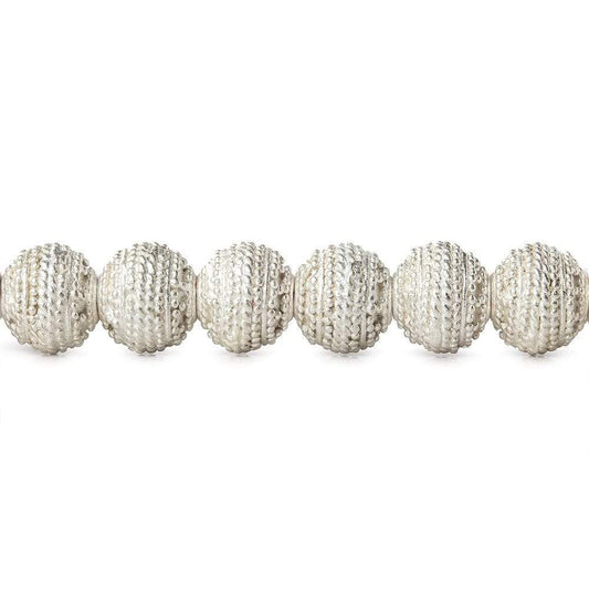8mm Sterling Silver plated Copper Bead Round Miligrain Body 8 inch 28 pcs
