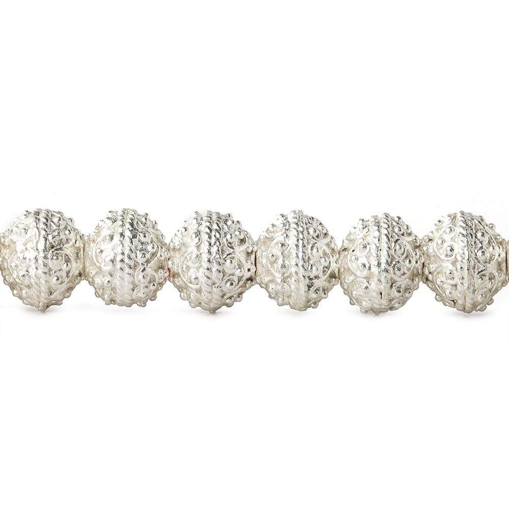 8mm Sterling Silver plated Copper Bead Round Miligrain Persian Design 8 inch 28 pcs