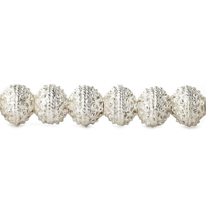 8mm Sterling Silver plated Copper Bead Round Miligrain Persian Design 8 inch 28 pcs