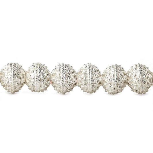 8mm Sterling Silver plated Copper Bead Round Miligrain Persian Design 8 inch 28 pcs