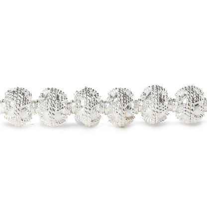 8mm Sterling Silver Plated Copper Bead Round Miligrain Triangles 8 inch 28 pcs