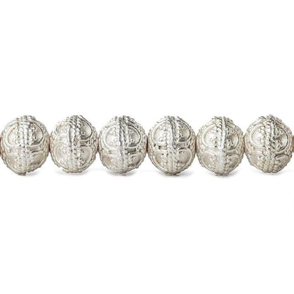8mm Sterling Silver plated Copper Bead Round Persian Design 8 inch 28 pcs