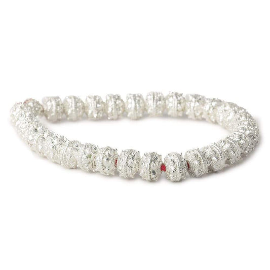 8mm Sterling Silver plated Copper Bead Roval Sphere Design 8 inch 28 pcs