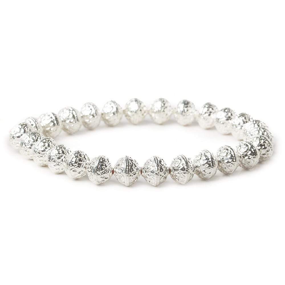 8mm Sterling Silver plated Copper Round Embossed Bead 8 inch 27 pcs