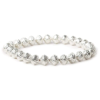 8mm Sterling Silver plated Copper Round Embossed Bead 8 inch 27 pcs