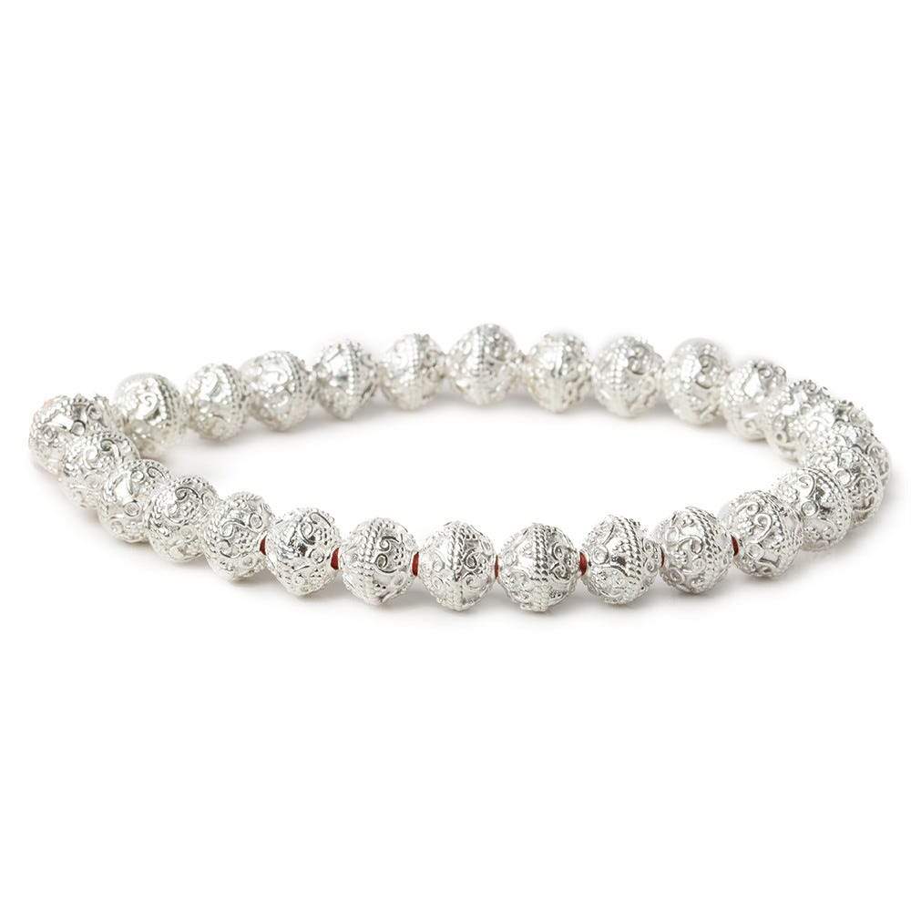 8mm Sterling Silver plated Copper Round Persian Bead 8 inch 27 pcs