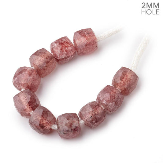 8mm Strawberry Quartz 2mm Large Hole Faceted Cube Beads Set of 10