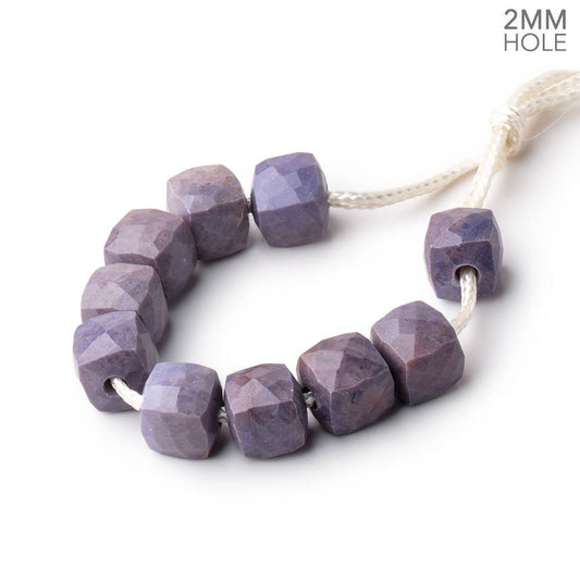 8mm Turkish Purple Jade 2mm Large Hole Faceted Cube Beads Set of 10 pieces