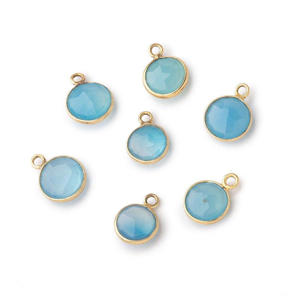 8mm Vermeil Bezel Blue Chalcedony Faceted Coin Pendant 1 Focal piece