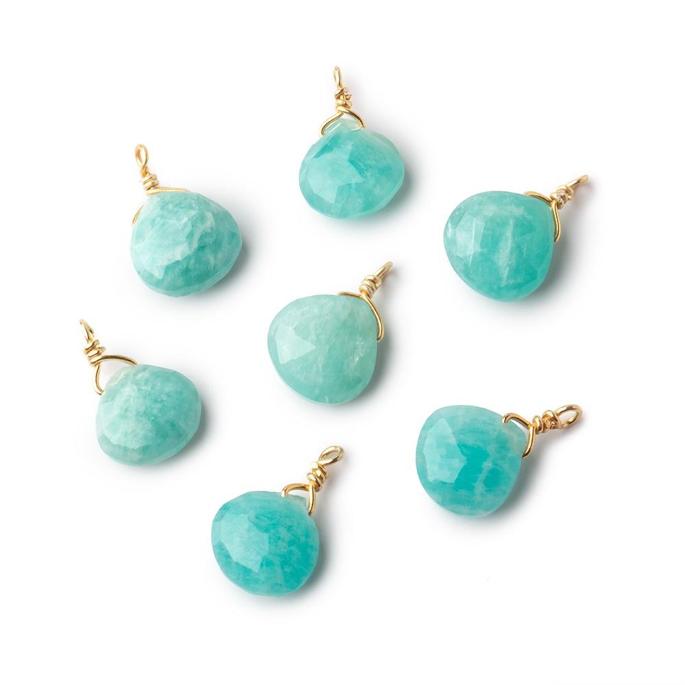 8mm Vermeil Wire Wrapped Amazonite Faceted Heart 1 Focal Pendant