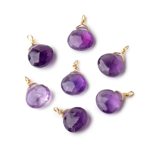 8mm Vermeil Wire Wrapped Amethyst Faceted Heart 1 Focal Pendant