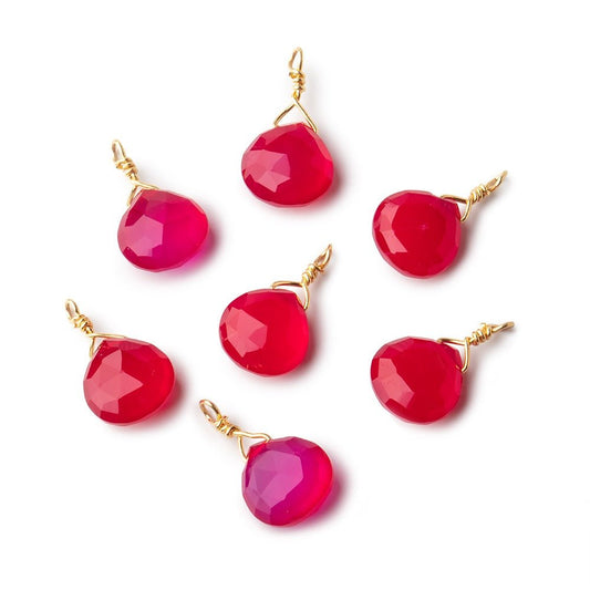 8mm Vermeil Wire Wrapped Berry Pink Chalcedony Faceted Heart 1 Focal Pendant