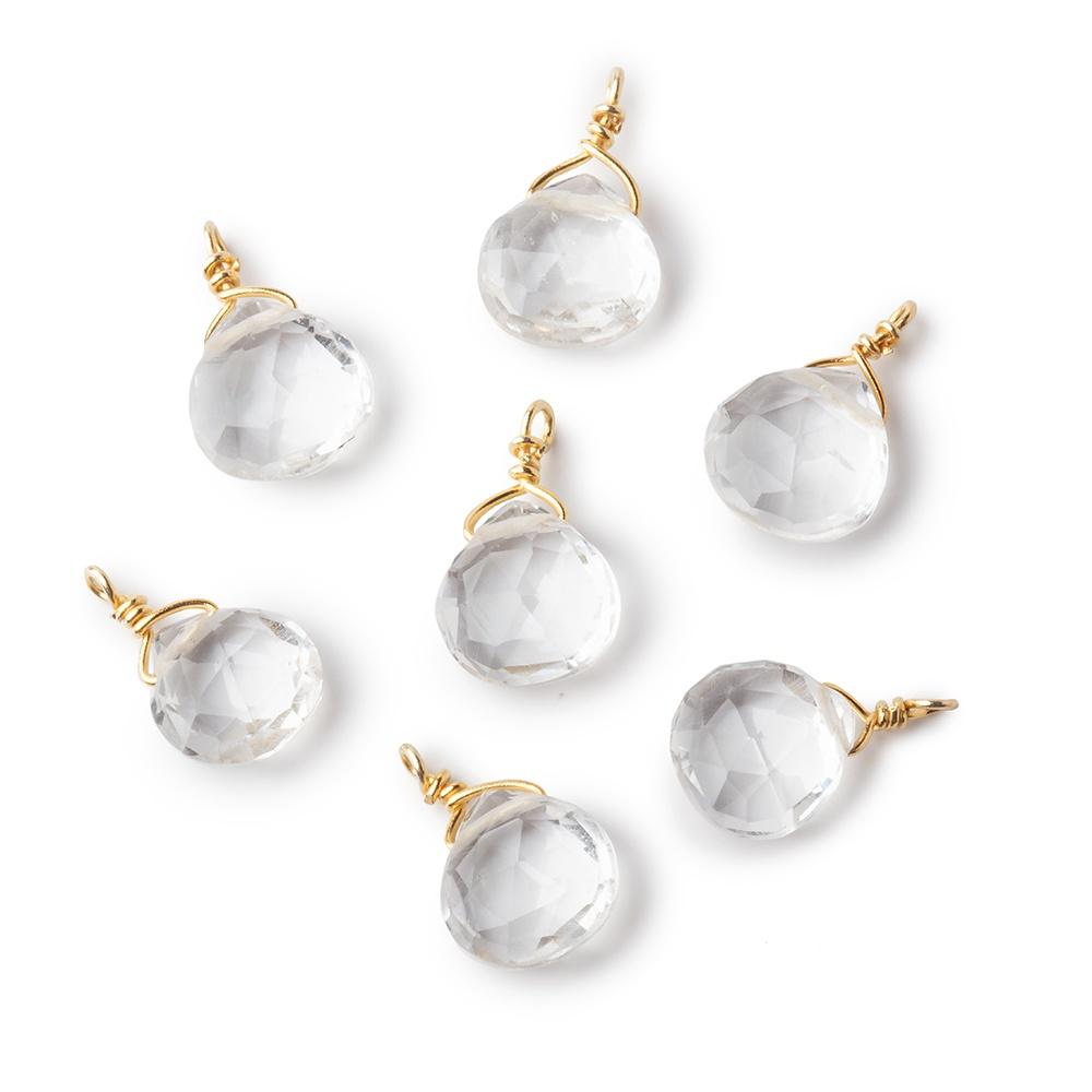 8mm Vermeil Wire Wrapped Crystal Quartz Faceted Heart 1 Focal Pendant