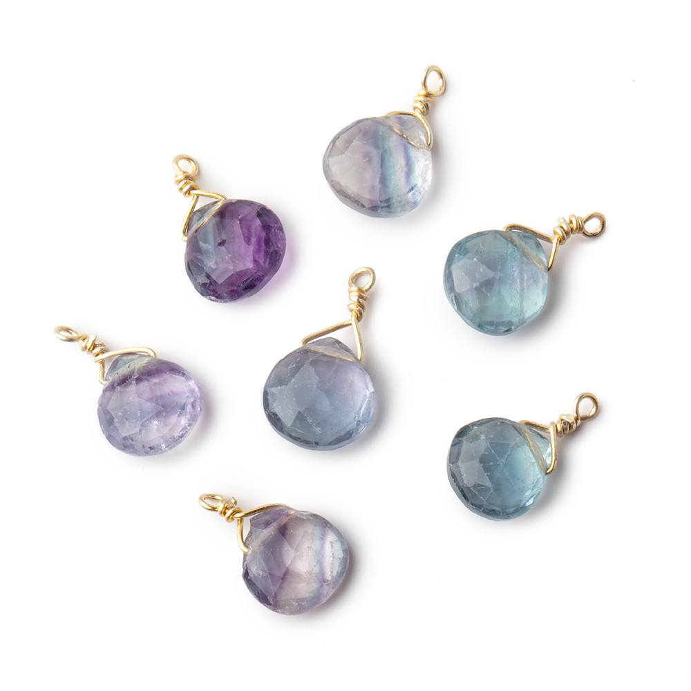 8mm Vermeil Wire Wrapped Fluorite Faceted Heart 1 Focal Pendant