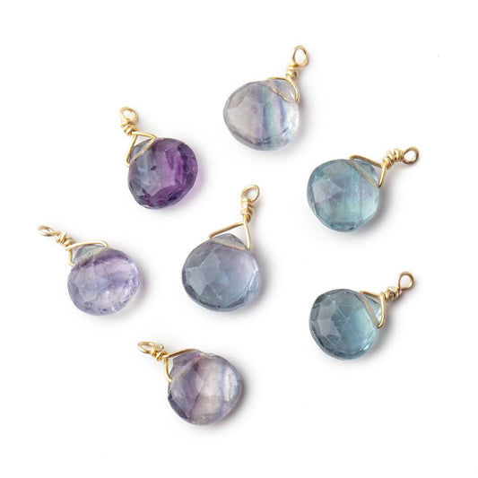 8mm Vermeil Wire Wrapped Fluorite Faceted Heart 1 Focal Pendant