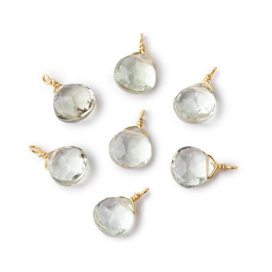 8mm Vermeil Wire Wrapped Green Amethyst Faceted Heart 1 Focal Pendant