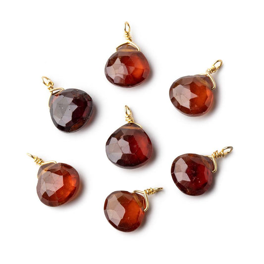 8mm Vermeil Wire Wrapped Hessonite Garnet Faceted Heart 1 Focal Pendant