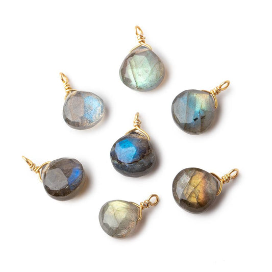 8mm Vermeil Wire Wrapped Labradorite Faceted Heart 1 Focal Pendant