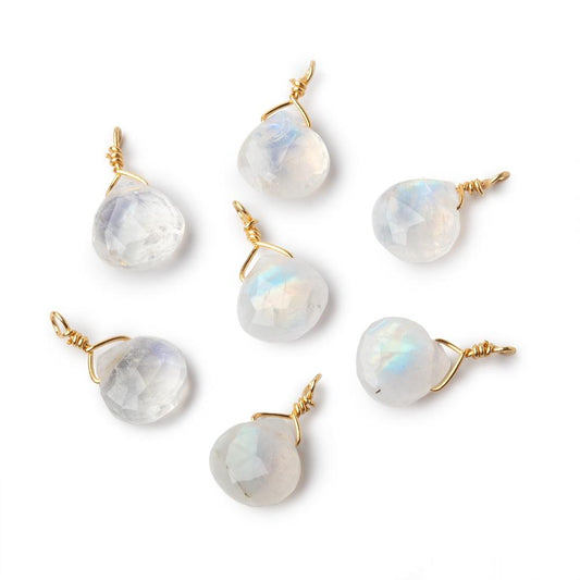 8mm Vermeil Wire Wrapped Rainbow Moonstone Faceted Heart 1 Focal Pendant