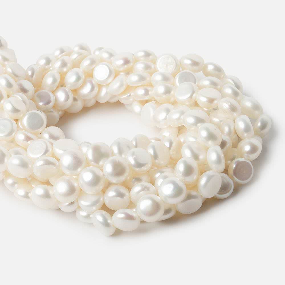 8mm White Button Side Drilled Freshwater Pearls, 16 inch, 50 pieces