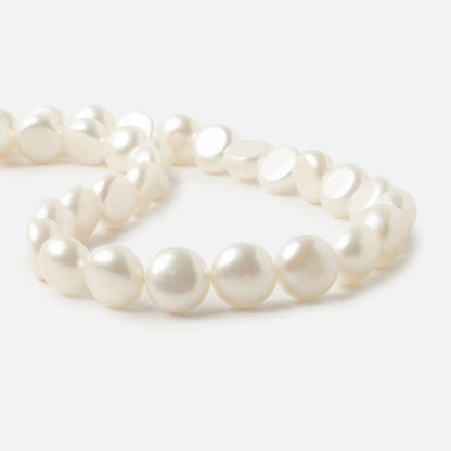 8mm White Button Side Drilled Freshwater Pearls, 16 inch, 50 pieces