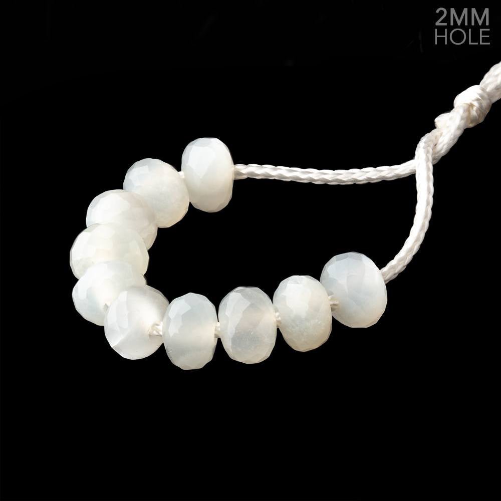 8mm White Moonstone 2mm Large Hole Faceted Rondelle Beads Set of 10