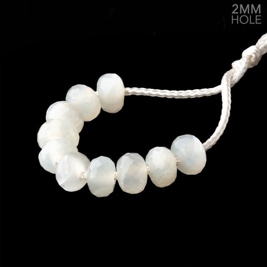 8mm White Moonstone 2mm Large Hole Faceted Rondelle Beads Set of 10