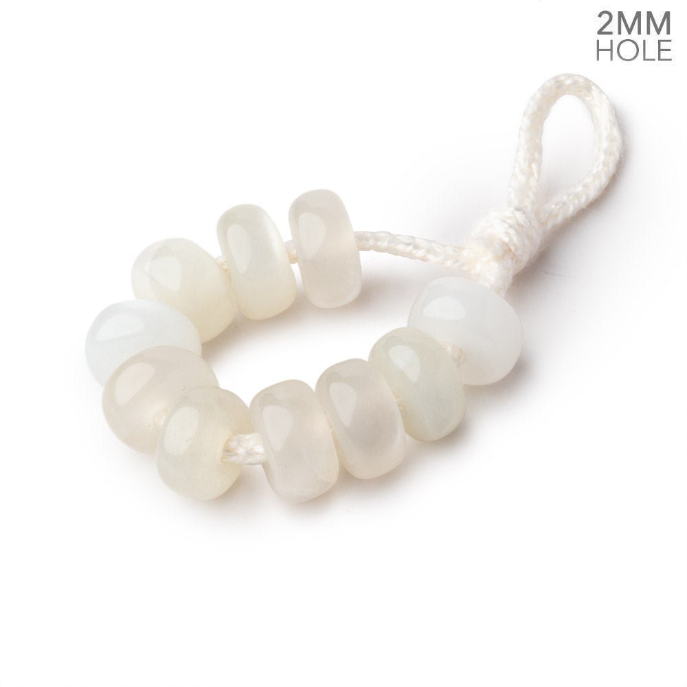 8mm White Moonstone 2mm Large Hole Plain Rondelle Set of 10