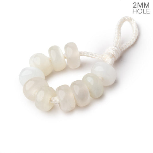 8mm White Moonstone 2mm Large Hole Plain Rondelle Set of 10