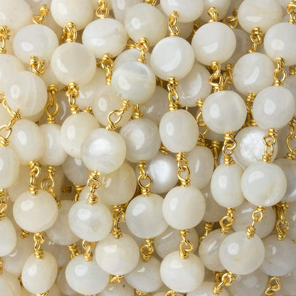 8mm White Moonstone puffy coin Vermeil Chain by the foot 23 beads