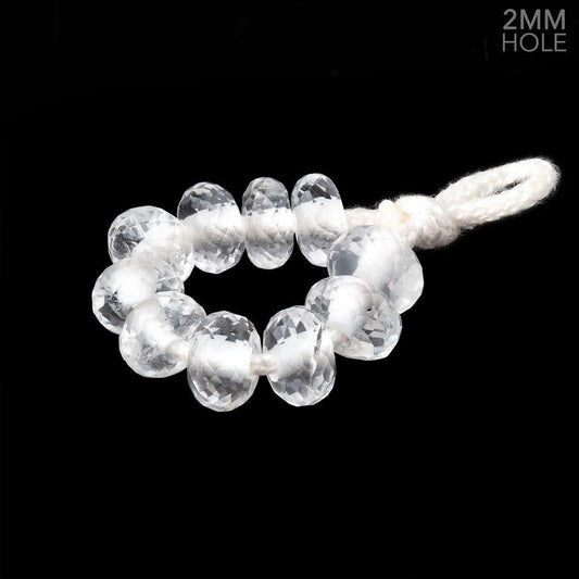8mm White Topaz 2mm Large Hole Faceted Rondelle Bead Set of 10