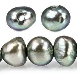 8x10-10x12mm Silver Teal Large Hole Side Drilled Baroque Freshwater Pearl