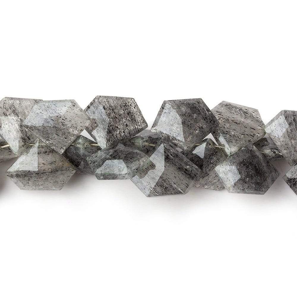 8x10-11x13mm Black Moss Quartz Faceted Pentagonals 8 inch 53 beads