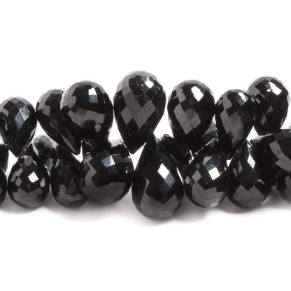 10x8mm-17x11mm Black Spinel Faceted Tear Drop Briolette 8 Inch 65 pieces