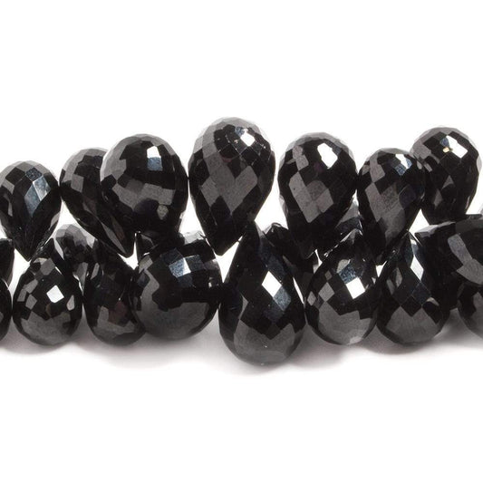 10x8mm-17x11mm Black Spinel Faceted Tear Drop Briolette 8 Inch 65 pieces