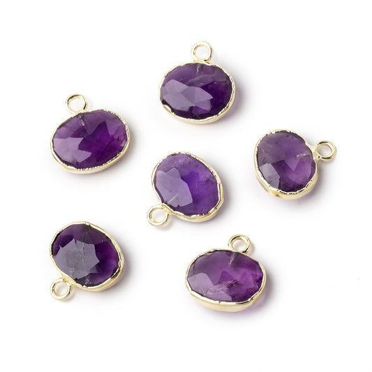 8x10mm Gold Leafed Amethyst Faceted Oval Focal Pendant 1 piece