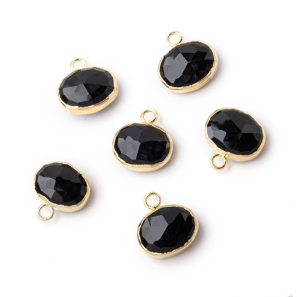 8x10mm Gold Leafed Black Chalcedony Faceted Oval Focal Pendant 1 piece
